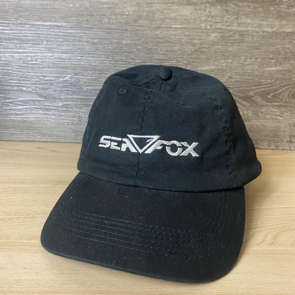 Sea Fox Hat Cap Strap Back Black Embroidered Mens One Size Fishing Boat Logo - Picture 3 of 9